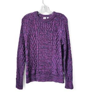 GAP Womens Purple Cable Knit Sweater Crew Neck Long Sleeve Cotton Pullover Small